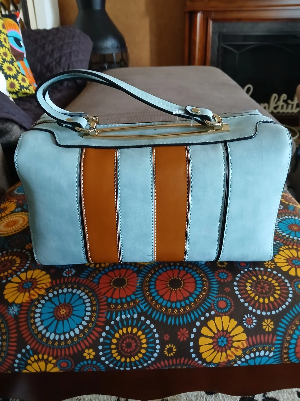 Classic Two-Tone Top-Handle Women's Bag in Light Blue and Brown NWOT!! - Picture 1 of 2